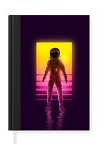 Notitieboek - Schrijfboek - Astronaut - Neon - Retro - Notitieboekje klein - A5 formaat - Schrijfblok
