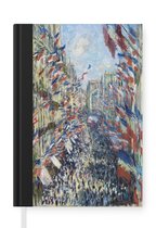 Notitieboek - Schrijfboek - De Rue Montorgueil in Parijs - Schilderij van Claude Monet - Notitieboekje klein - A5 formaat - Schrijfblok