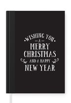 Notitieboek - Schrijfboek - Kerst quote "Wishing you a merry Christmas" tegen een zwarte achtergrond - Notitieboekje klein - A5 formaat - Schrijfblok - Kerst - Cadeau - Kerstcadeau voor mannen, vrouwen en kinderen