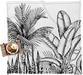 Picknickkleed - Buitenkleed - Bladeren - tekening - Zwart - Wit - Vloerkleed buiten - 200x200 cm