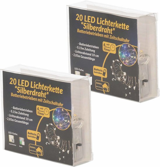 Draadverlichting 40 LED 2 meter zilver warm wit met timer