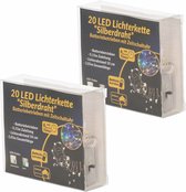 2x Draadverlichting zilver met gekleurde LED lampjes 2 meter op batterijen met timer - Kerstverlichting lichtsnoeren