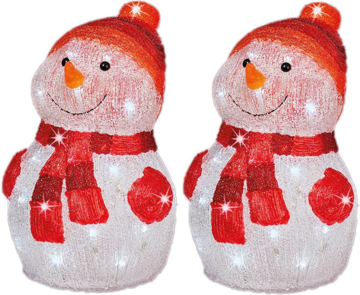 Set van 2x stuks kerstverlichting Led figuren voor buiten sneeuwpop 25 x 25 x 35 cm met 40 lampjes helder wit