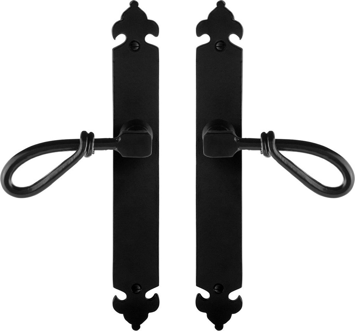 GPF6255.60 smeedijzer zwart Sula deurkruk op langschild blind, 291x41x4mm