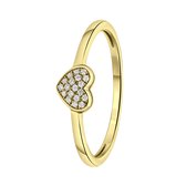 Lucardi Dames Goldplated ring hart met zirkonia - Ring - Cadeau - Moederdag - Echt Zilver - Goudkleurig