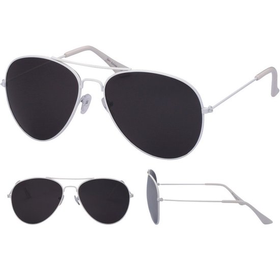 Piloten zonnebril wit met zwarte glazen voor volwassenen - Piloten  zonnebrillen... | bol.com