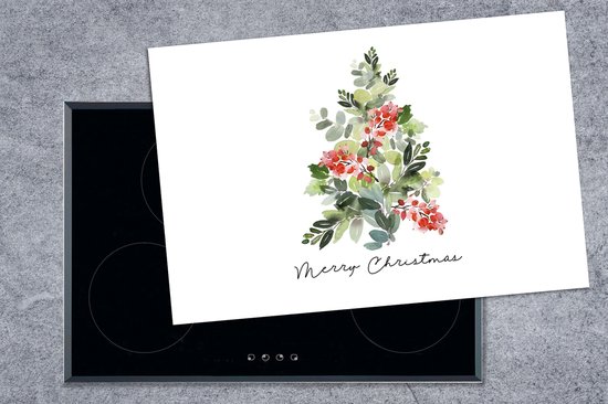 KitchenYeah® Inductie beschermer 81x52 cm - Kerstboom - Waterverf - Quote - Kookplaataccessoires - Afdekplaat voor kookplaat - Inductiebeschermer - Inductiemat - Inductieplaat mat