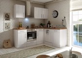 Hoekkeuken 220  cm - complete keuken met apparatuur Anton  - Wit/Wit - soft close - keramische kookplaat - vaatwasser - afzuigkap - oven    - spoelbak