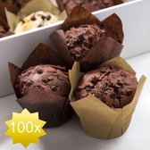 Muffin Tulp Vormpjes Papier - Cupcake Tulpen - 100 Stuks - Licht en Donkerbruin - Muffin Papiertjes Bakpapier