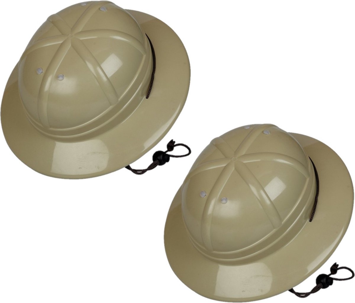 Ravensden Safari helm - 2x stuks - kaki - jungle - kinderen - verkleedhoed - carnaval accessoires