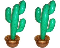Pakket van 2x stuks mexicaanse Cactus plant opblaasbaar 90 cm - Tropische Hawaii feestartikelen/versiering Pakket van 2x stuks mexicaanse Cactus plant opblaasbaar 90 cm - Tropische Hawaii feestartikelen/versiering