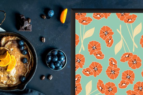 KitchenYeah® Inductie beschermer 91.6x52.7 cm - Retro - Bloemen - Design - Oranje - Kookplaataccessoires - Afdekplaat voor kookplaat - Inductiebeschermer - Inductiemat - Inductieplaat mat