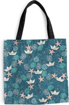 MuchoWow® Schoudertas - Strandtas - Big Shopper - Boodschappentas - Patronen - Strand - Zee - 40x40 cm - Katoenen tas