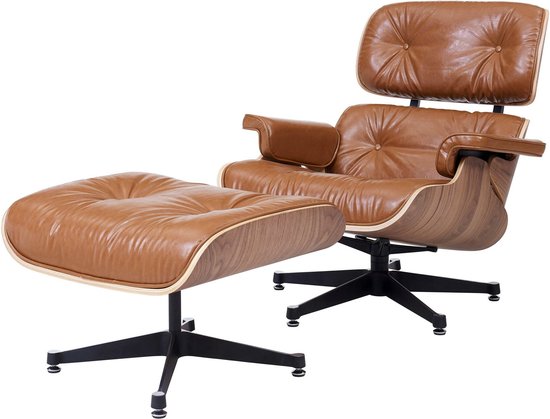 Lounge Chair + Hocker - Cognac Bruin - Fauteuil - Palissander - Set