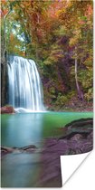 Poster Kleurrijke bladeren bij een waterval van het Nationaal park Erawan in Thailand - 80x160 cm