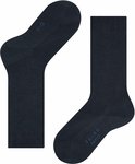 Donkerblauwe kniekousen van FALKE met een fijn ribbelpatroon en de tekst 'FALKE FAMILY'.