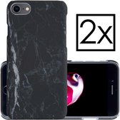Hoes Geschikt voor iPhone SE 2022 Hoesje Marmer Back Case Hardcover Marmeren Hoes Marmer - Zwart - 2x