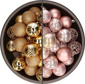 Bellatio Decorations Kerstballen mix - 74-delig - goudkleurig en lichtroze - 6 cm - kunststof