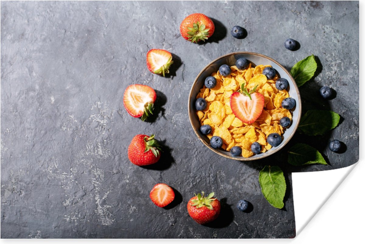 Poster Aardbei - Cornflakes - Bes - Kruiden - 90x60 cm
