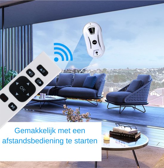 PuRuikai® Intelligente Robot Ramenwasser - Automatisch Of Bestuurbaar - Elektrische Glazenwasser - Ramen Wassen - Ruitenreiniger - Valbeveiliging - Sterke Zuigkracht - Met Afstandsbediening - 800W - Wit