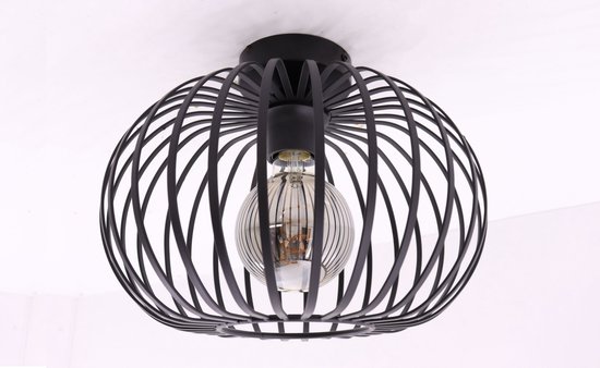 Plafondlamp Ribby - mat zwart metaal - 1xE27 - ø30cm - open structuur