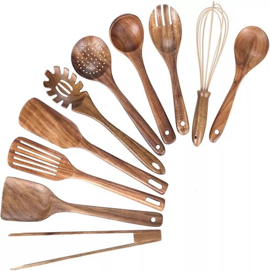 SensaHome - Luxe Teakhouten Keukengerei set 10-delig - Hout