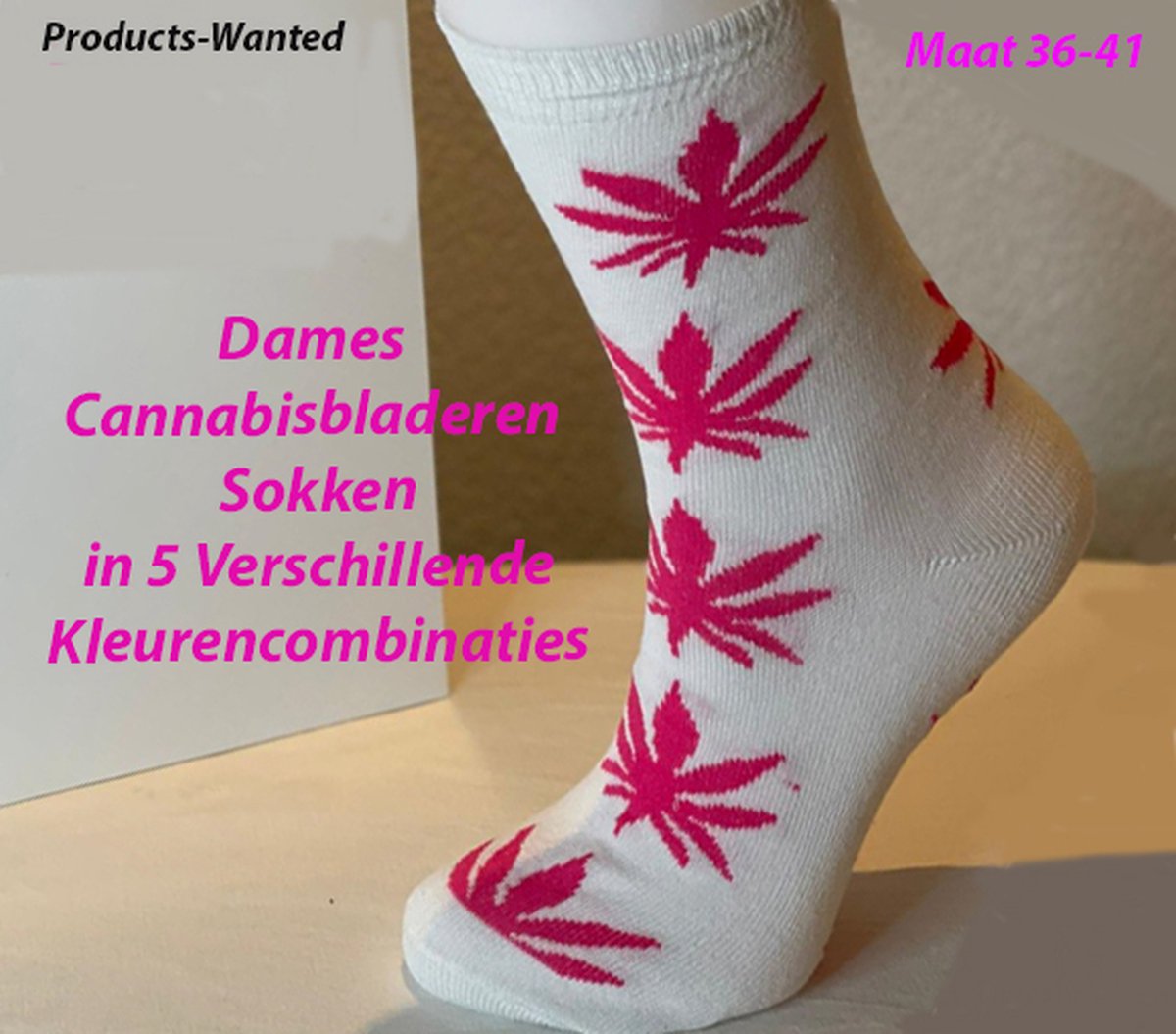 5-Paar Dames Cannabisbladeren Print Sokken in 5 Kleurencombinaties