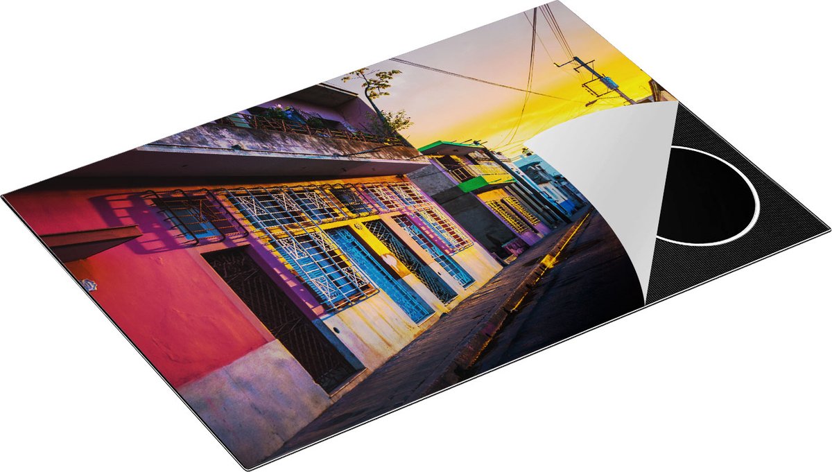 Chefcare Inductie Beschermer Cuba Kleurrijke Huisjes bij Zonsondergang - 77x51 cm - Afdekplaat Inductie - Kookplaat Beschermer - Inductie Mat