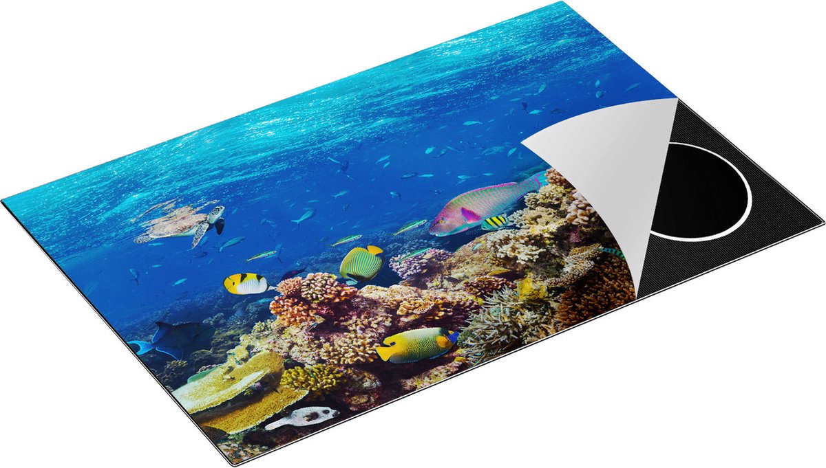 Chefcare Inductie Beschermer Vissen met Koraalrif in de Oceaan - 83x51,5 cm - Afdekplaat Inductie - Kookplaat Beschermer - Inductie Mat