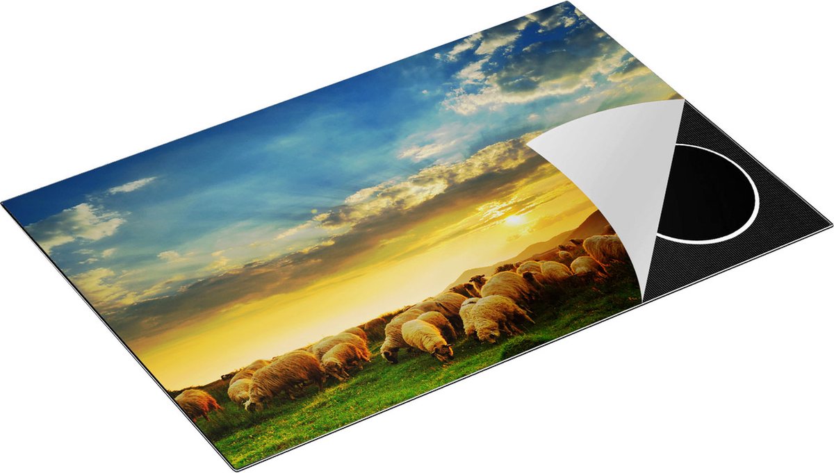 Chefcare Inductie Beschermer Kudde Schapen op het Gras bij Zonsondergang - 83x51,5 cm - Afdekplaat Inductie - Kookplaat Beschermer - Inductie Mat