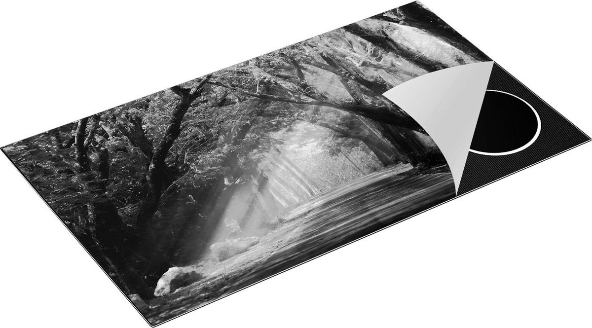 Chefcare Inductie Beschermer Weg Omringd met Bomen - Zwart Wit - 91,2x52 cm - Afdekplaat Inductie - Kookplaat Beschermer - Inductie Mat