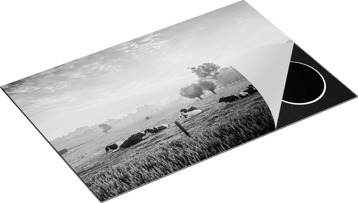 Chefcare Inductie Beschermer Koeien in de Wei tijdens Zonsopgang - Zwart Wit - 83x51,5 cm - Afdekplaat Inductie - Kookplaat Beschermer - Inductie Mat