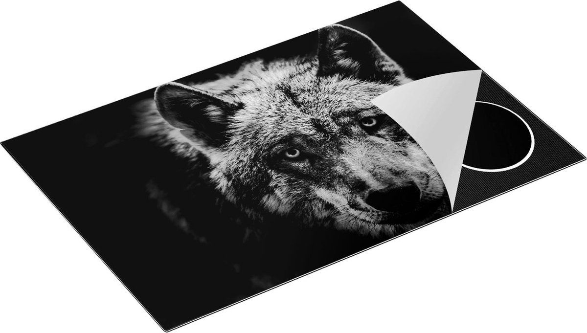 Chefcare Inductie Beschermer Grijze Wolvenkop - Wolf - Zwart Wit - 81,2x52 cm - Afdekplaat Inductie - Kookplaat Beschermer - Inductie Mat