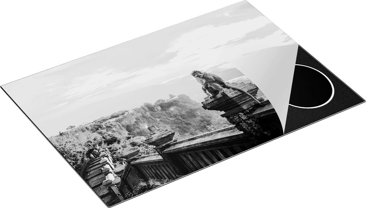 Chefcare Inductie Beschermer Aap op de Uluwatu Tempel in Bali - Zwart Wit - 76x51,5 cm - Afdekplaat Inductie - Kookplaat Beschermer - Inductie Mat