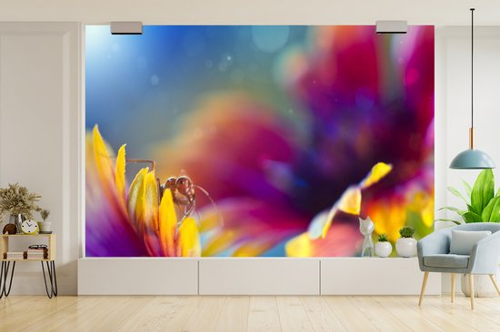 Behang - Fotobehang Mier - Bloemen - Regenboog - Breedte 390 cm x hoogte 260 cm