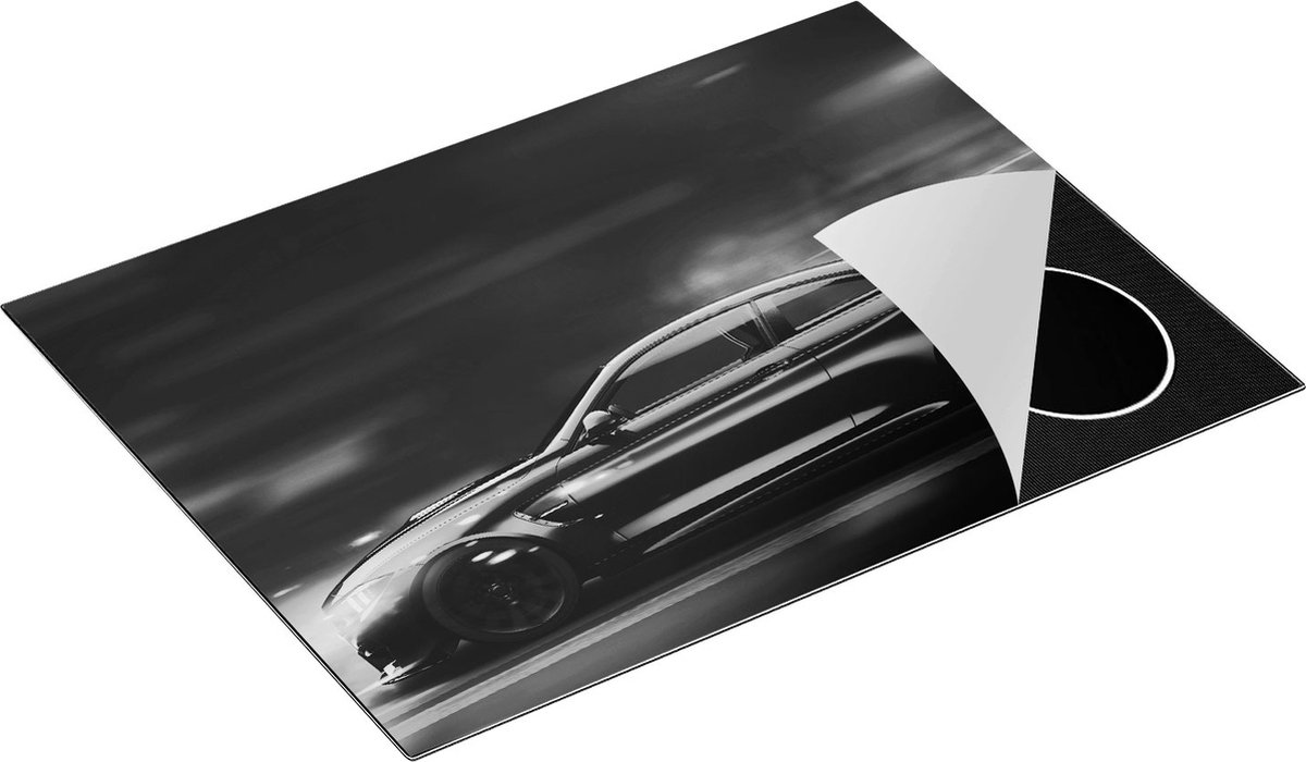 Chefcare Inductie Beschermer Zwarte Sportwagen Auto met Vlammen - Zwart Wit - 70x55 cm - Afdekplaat Inductie - Kookplaat Beschermer - Inductie Mat