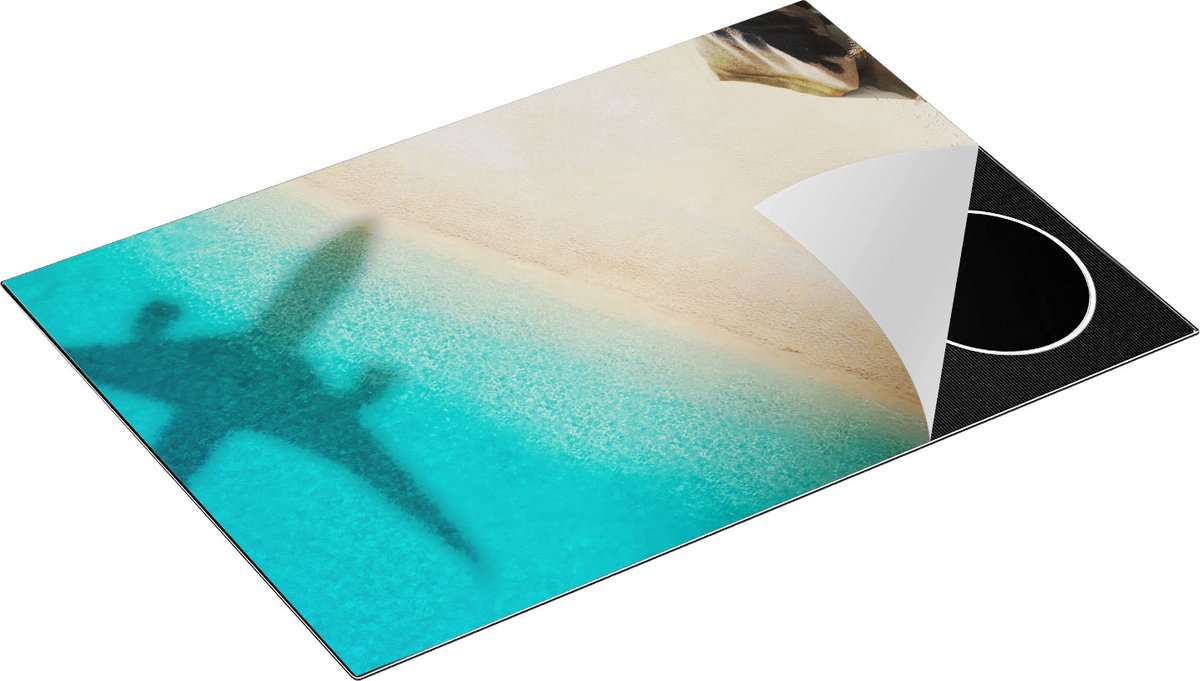Chefcare Inductie Beschermer Silhouet van een Vliegtuig op het Strand - 75x55 cm - Afdekplaat Inductie - Kookplaat Beschermer - Inductie Mat