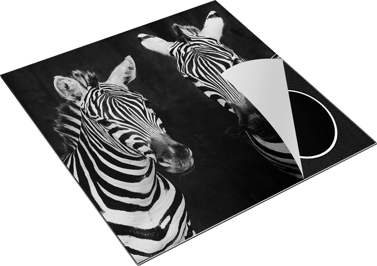 Chefcare Inductie Beschermer Twee Zebra's - Zwart Wit - 78x78 cm - Afdekplaat Inductie - Kookplaat Beschermer - Inductie Mat