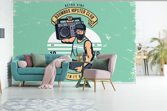 Papier peint - Papier peint photo murale Mancave - Skateboard - Radio - Vintage - Largeur 450 cm x Hauteur 300 cm