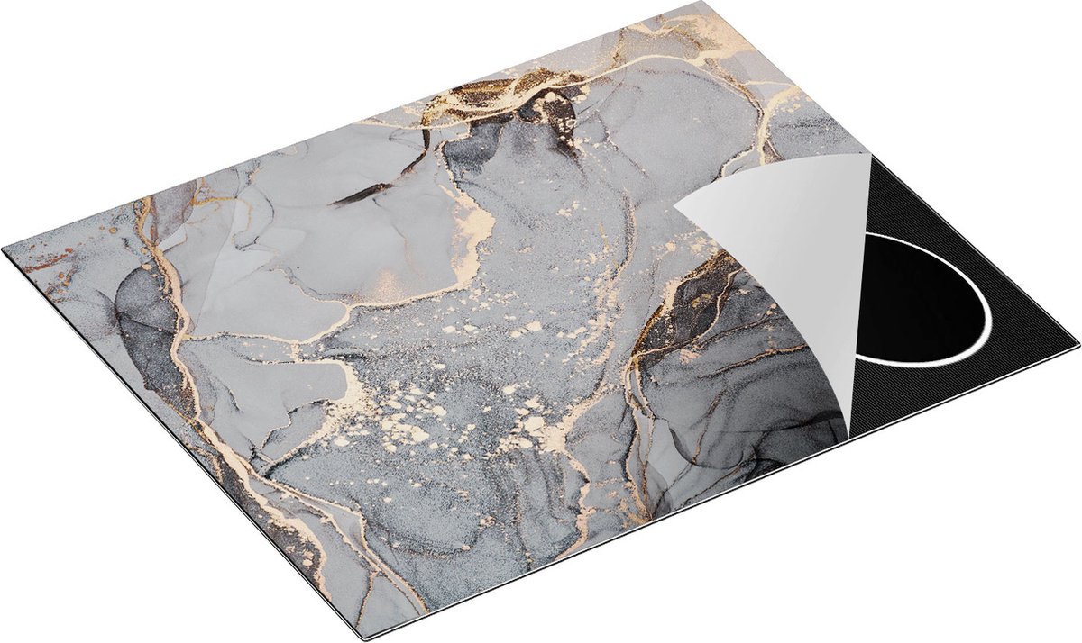 Chefcare Inductie Beschermer Abstracte Luxe Kunst van Marmer met Goud - 65x55 cm - Afdekplaat Inductie - Kookplaat Beschermer - Inductie Mat