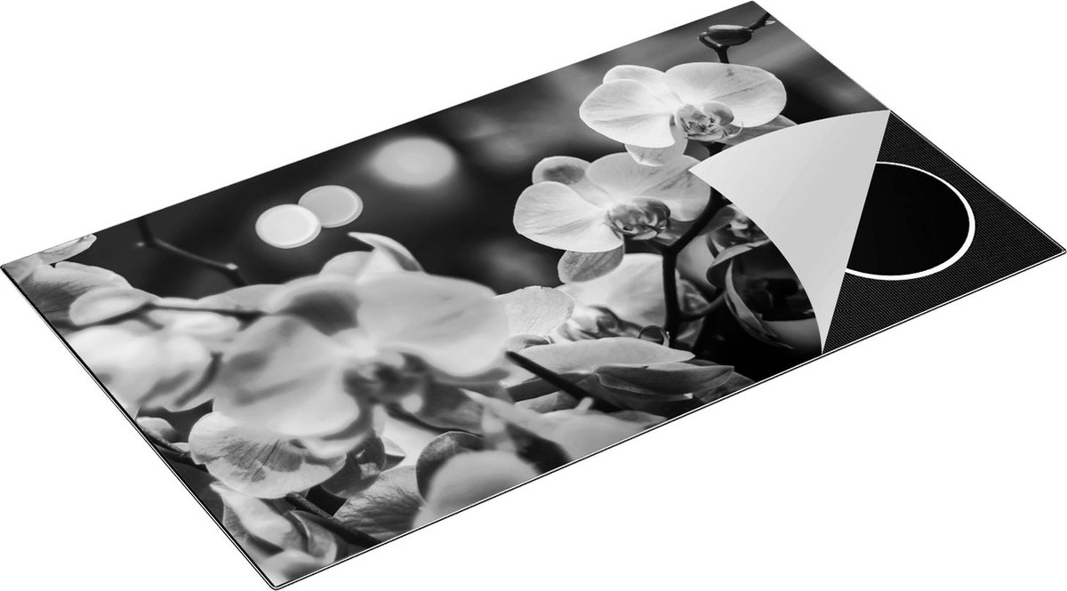 Chefcare Inductie Beschermer Roze Orchidee Bloemen - Zwart Wit - 89,6x51,6 cm - Afdekplaat Inductie - Kookplaat Beschermer - Inductie Mat