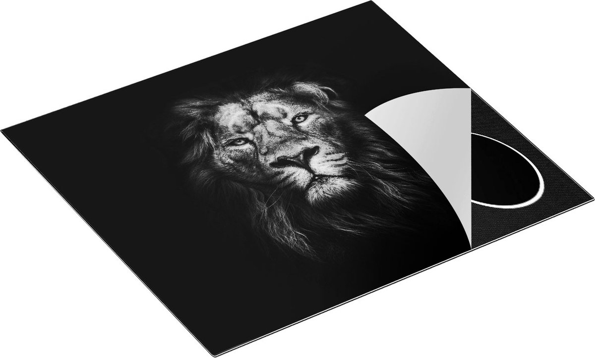 Chefcare Inductie Beschermer Leeuw - Leeuwenkop - Kleur - Zwart Wit - 60x52 cm - Afdekplaat Inductie - Kookplaat Beschermer - Inductie Mat