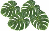 Hawaii/zomerse/tropische decoratie monstera palmen bladeren set van 4x stuks - 15 x 35 cm per blad - Versieringen