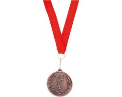 Medailles of sportprijs - eerste prijs - brons - aan rood lint - sportdag