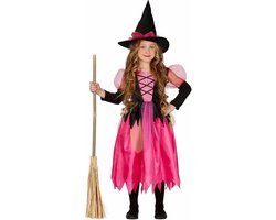Heksen kostuum/outfit Shiny Witch - voor meisjes - roze - Heksenjurk verkleedkleding 122/134