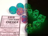 Chessex Gemini Gel Groen-Roze/Blauw Lichtgevende Dobbelsteenset (10 stuks)
