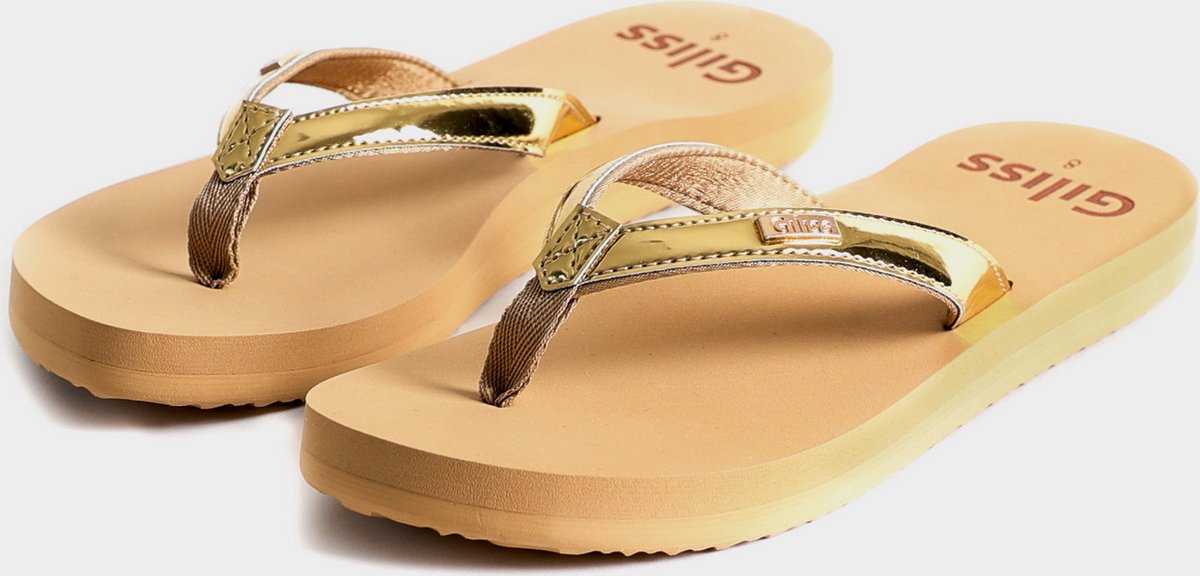 Giliss Teen Slippers dames - GOUD serie - Sepia-Gold strap - maat 37