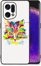 GSM Hoesje OPPO Find X5 Mobiel TPU Hardcase met Zwarte rand Cat Color