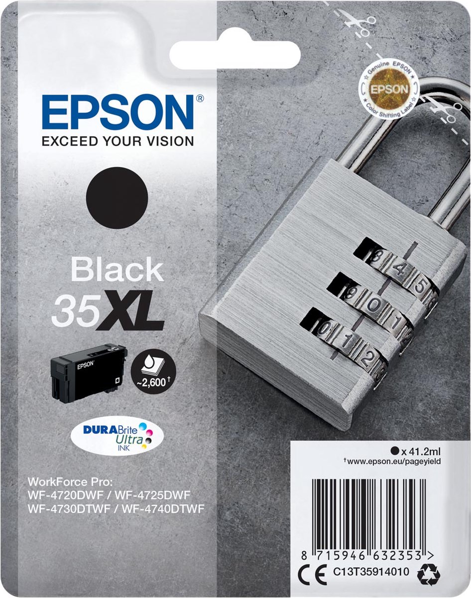 Epson inktcartridge 35 XL, 41,2 ml, OEM C13T35914010, zwart 6 stuks