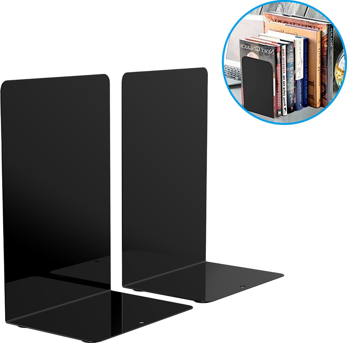 MATTI® - Boekensteun - Metalen Boekenhouder - Boekenstandaard - Set van 2 - Zwart